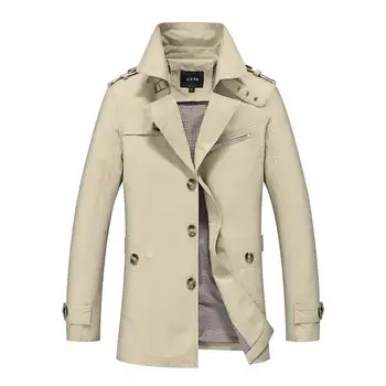 

2019 New spring autumn trench coat men slim long sleeved turndown collar medium long outerwear man fashion khaki coats