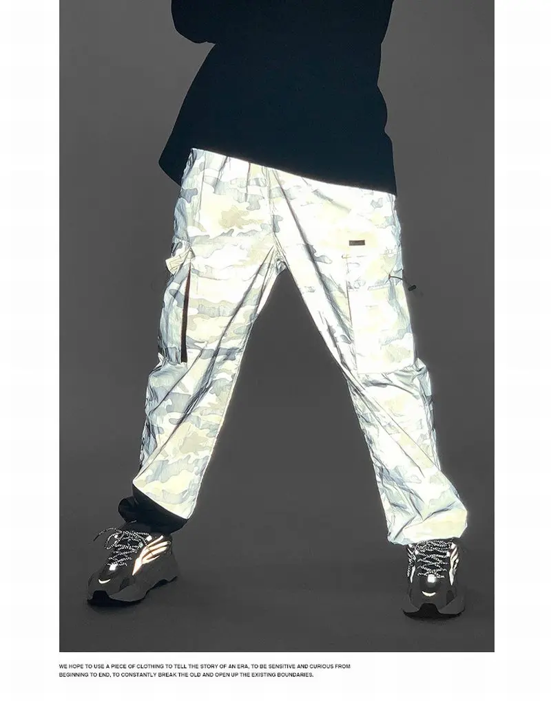 Tsingyi высокое уличный серый камуфляж Светоотражающие Брюки мужские карманные свободные спортивные брюки мужские Светоотражающие Брюки
