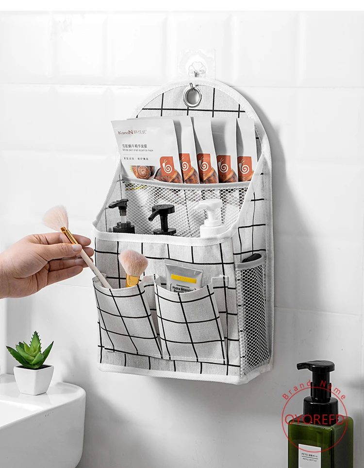 OYOREFD Wall Mounted Multi-function Waterproof Bag Organizer Cotton Linen Toiletry Bag Home Hanging Storage Bag Room Organizer