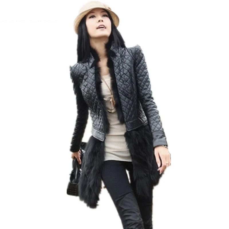 European Style Rabbit Fur Coat Leather Jacket Women Plus Size 6XL New Autumn Winter Medium-long PU Leather Clothing