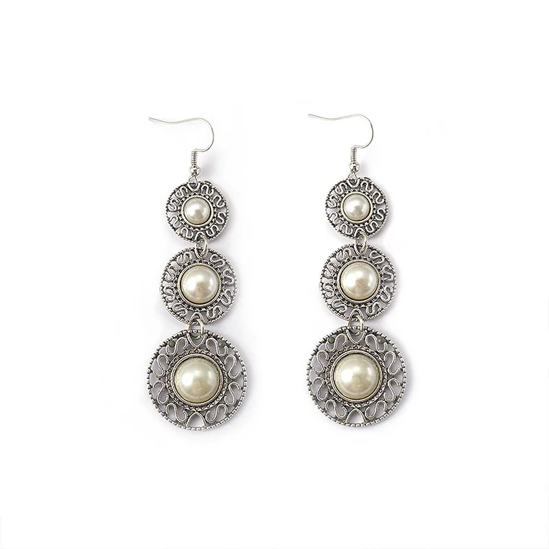 

Retro Ethnic Three-layer Imitation Pearl Ring Hat Earring Tassel Earrings