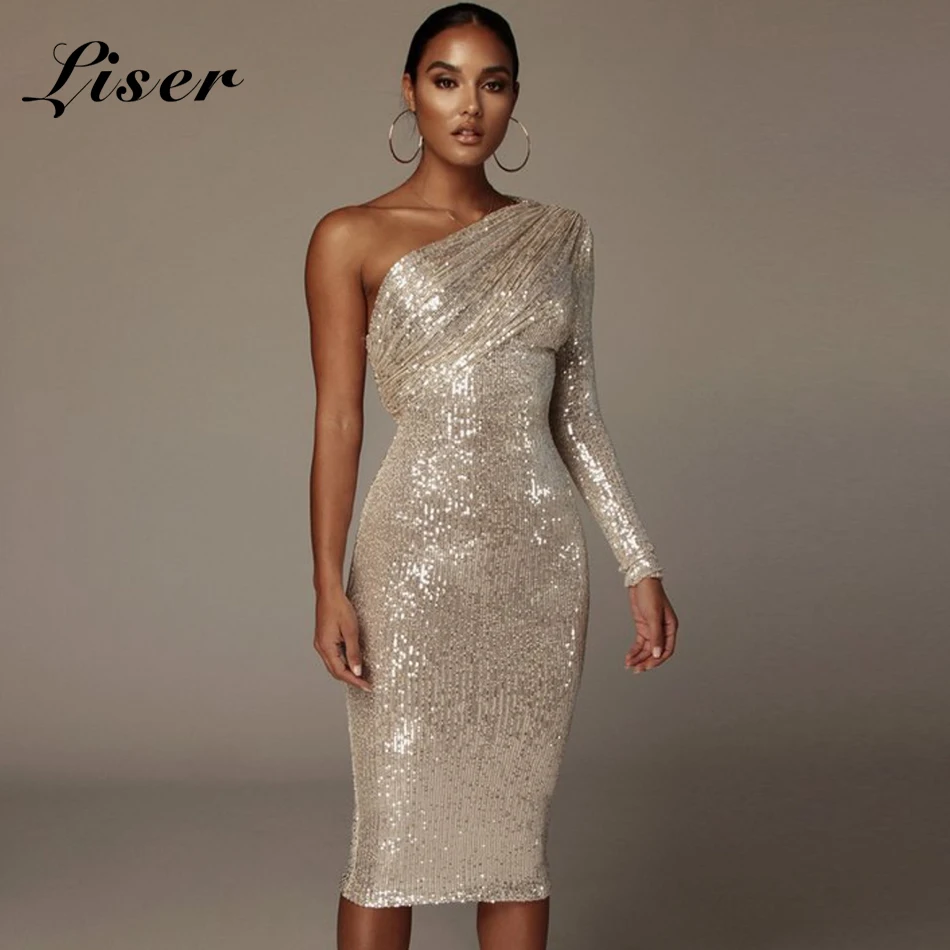 Женское облегающее платье до колен с блестками в стиле Звезд для клуба и
