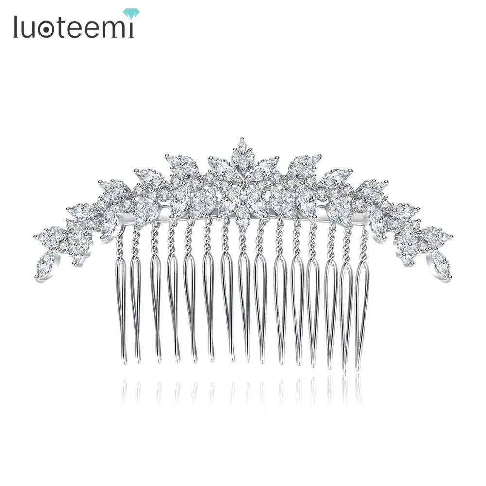 LUOTEEMI Luxury Zircon Bridal Hair Comb Elegant Flower CZ Hair Comb Clip Women Wedding Hair Accessories Memorial Day Gift