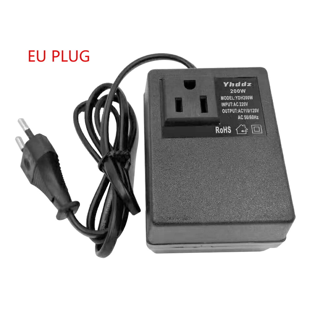 200w conversor de tensão 220v a 110v transformador step down transformador conversor de voltagem adaptador de viagem ue/eua/uk plug casa