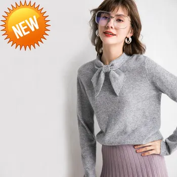 

new autumn bow-knot collar cashmere sweater women pullover long sleeve soft fit female pullovers women sweaters knitted