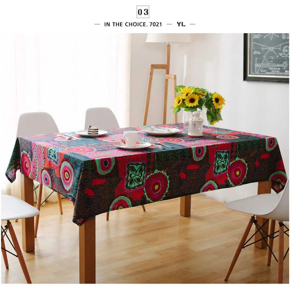 Batik Mediterranean Linen Tablecloth Tropical Bohemia Mexican Party Home Garden Wedding Decor Rectangular Table Cloth Cover
