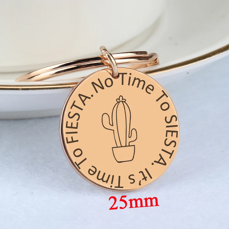Круглый брелок с подвеской кактус ручной штамповки без времени Siesta это время для