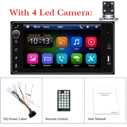 AMPrime 2 Din Автомобильная Радио " мультимедиа для Toyota Corolla авто стерео Android/IOS Авторадио MirrorLink Bluetooth USB TF FM камера - Цвет: With 4 LED Camera