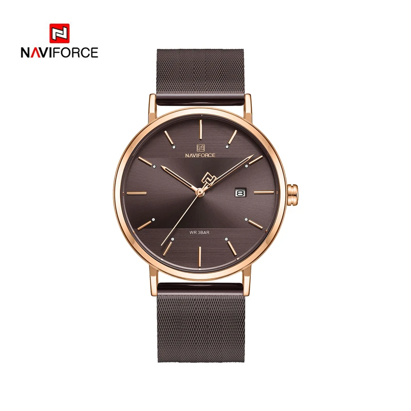RoseGold Coffee NAVIFORCE, Топ бренд, роскошные часы, пара, мужские, кварцевые, простые, для мужчин, женщин, набор, часы, водонепроницаемые, мужские наручные часы, Relogio Masculino - Цвет: RoseGold Coffee
