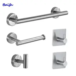 304 Stainless Steel Bathroom Accessories Wall-mounted Towel Rack Bar Toilet Paper Rack Bathroom Hardware Hook Set 3PCS/5PCS Set