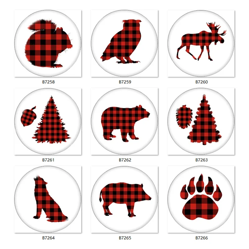 

mixed 10pcs Merry Christmas plaid tree animal bear deer Round photo glass cabochon demo flat back Making findings TL452