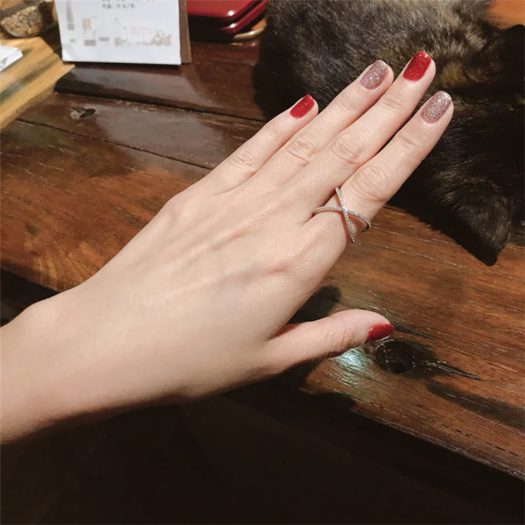 New Design X shape Cross Ring for Women 925 Sterling Silver Diamond Statement Infinite Ring with Micro Paved Trendy Jewelry