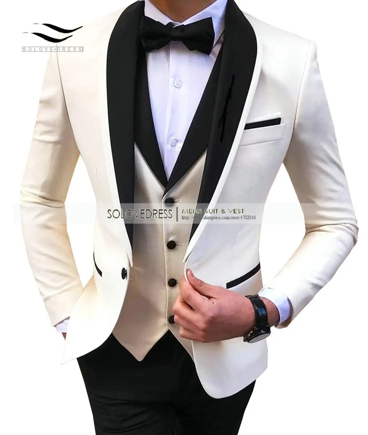 Мужской костюм из 3 предметов, повседневный костюм с отложным воротником, коричневый, белый, мужской костюм для свадьбы, смокинг для женихов(Блейзер+ жилет+ брюки - Цвет: Белый