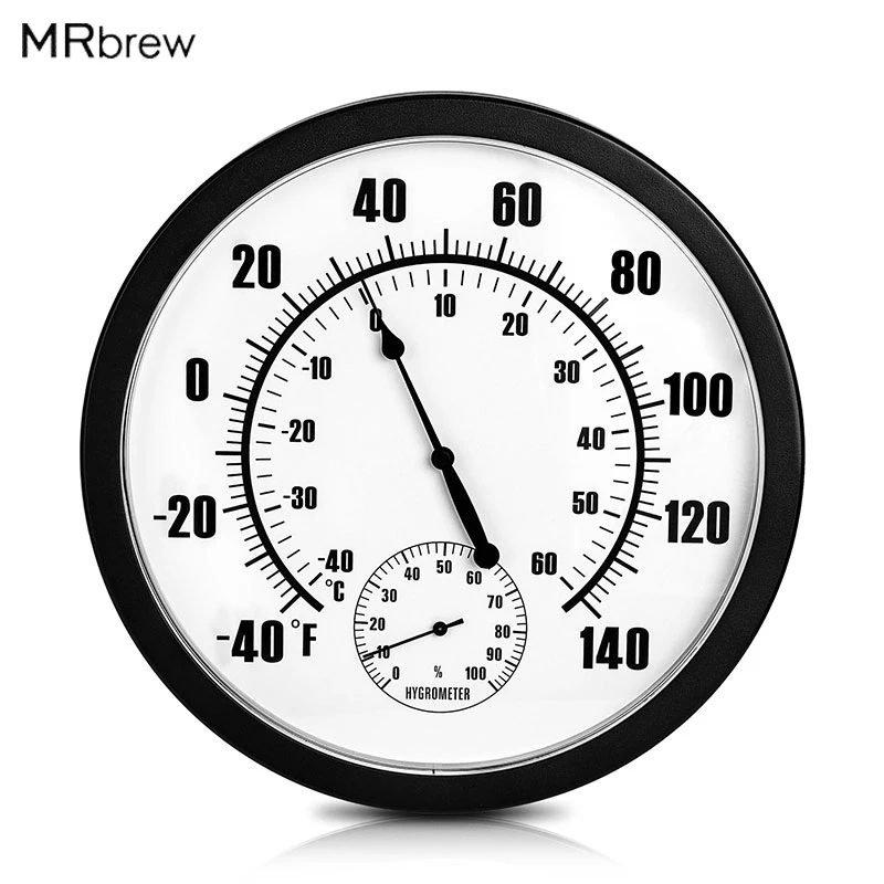 

2 In 1 Thermometer 10'' Large Wall Mounted Thermometer and Hygrometer Temperature Humidity Meter Indoor Outdoor No Battery