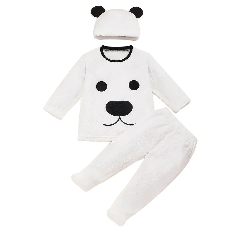 

Boys clothes Long Sleeve Fleece baby girl clothes Bear Top Pant and Hat Set For Baby Boy Warm Winter Clothes children clothes