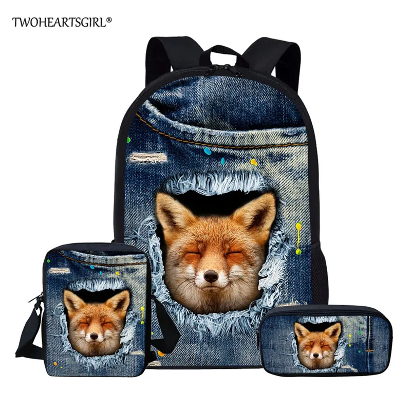 Fox Printed Teenagers School bags Boys Girls School Backpack Daypack Backpack for Women Travel Backpack Mochila