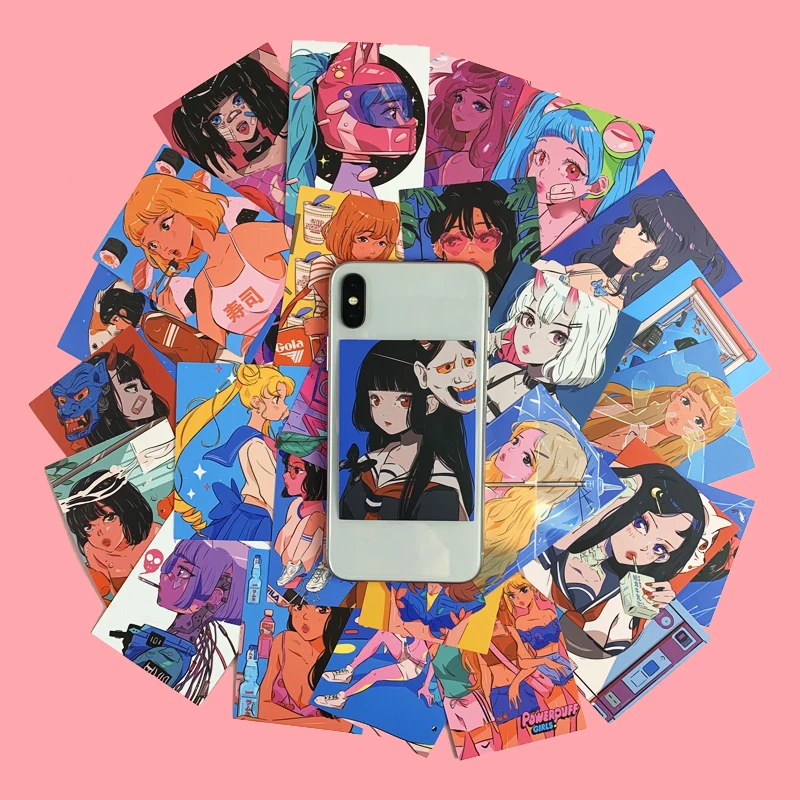 

36Pcs/pack Japanese Retro Anime Style Oversized Sticker Room Wall Decoration Tool Hand Account Book Card Postcard Sticker Gift