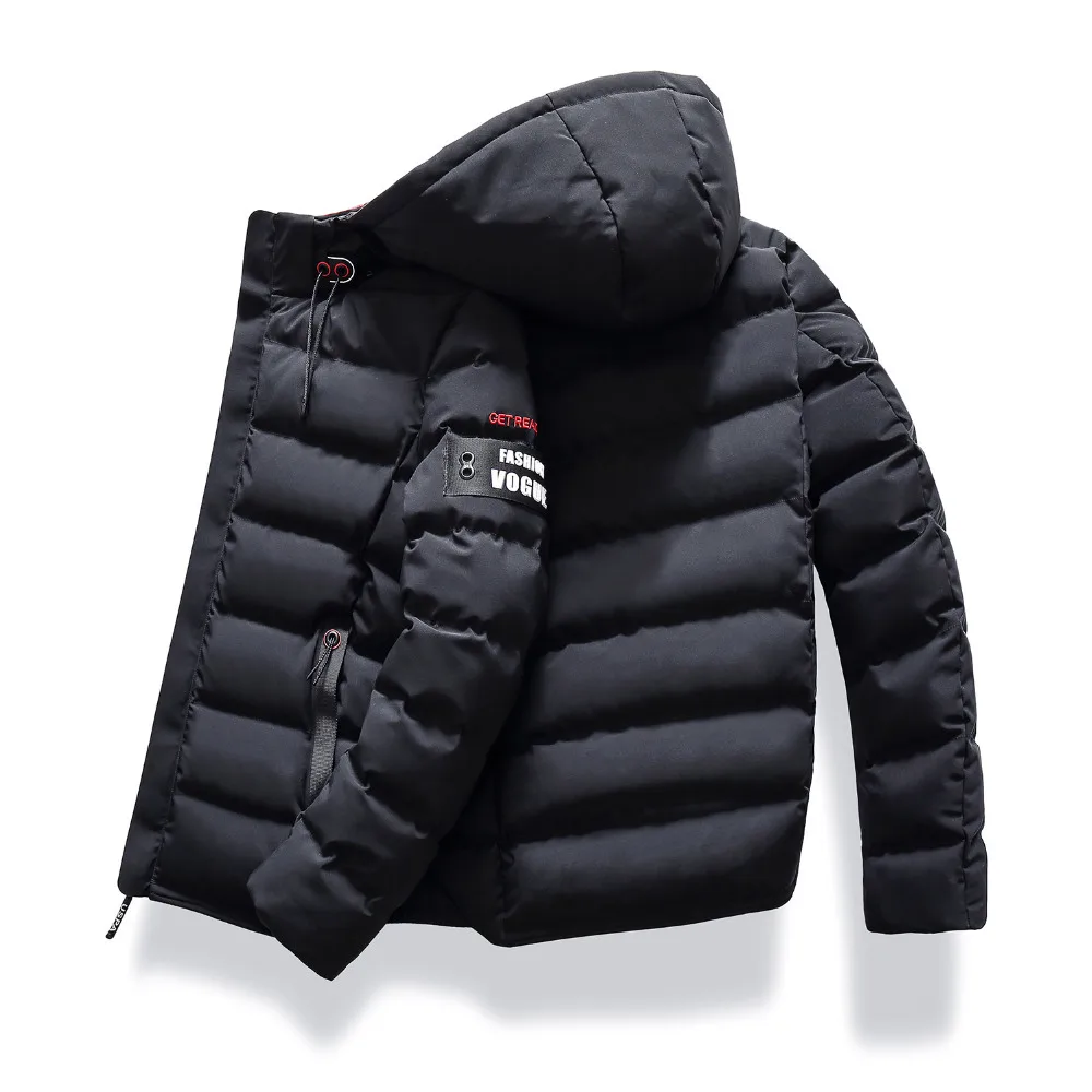 Прямая поставка, новая мода, повседневная мужская зимняя куртка, пальто с капюшоном, теплое пальто с вышитыми буквами, тонкое Мужское пальто с хлопковой подкладкой - Цвет: 8008 Black
