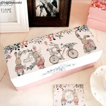 

Hot 27.5*11*10cm 10pcs rabbit and friends design Cheese Cake Paper Box Cookie Container gift Packaging Wedding Christmas Use