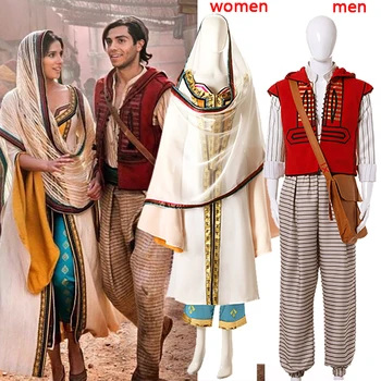 

2019 Aladdin Jasmine Princess Cosplay Costume For Adult Women Kid Aladdin men Cosplay Halloween Costume Full set free delivery