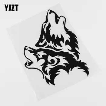 

YJZT 12.4CMX16.7CM Two Wolves Wolf Head Tribal Southwestern Decals Vinyl Car Sticker 13C-0075