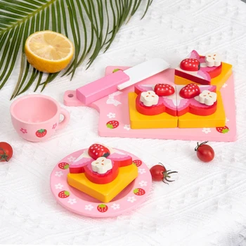 

Kids Strawberry Pie Cake Cutting Game Pretend Toy Simulation Food Afternoon Tea Role Play Pink Kitchen Toys for Girls