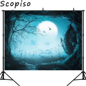 

Scopiso Halloween Photography Backdrops Kids Cave Round Moon Photographic Backgrounds for Portrait Photography Studio Prop
