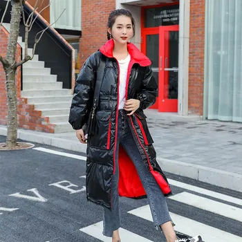 

Korean New Coat Long Sleeve Fashion 2019 Winter Jacket Women Loose Down Long Coat White Duck Down Jacket Thick Warm Down Parka