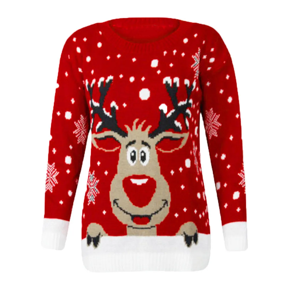 Рождественский свитер для пары, женский Свитер, подарок для влюбленных, пуловер с принтом, Свободный вязаный свитер с круглым вырезом, женский Свитер 502SW30X - Цвет: Red