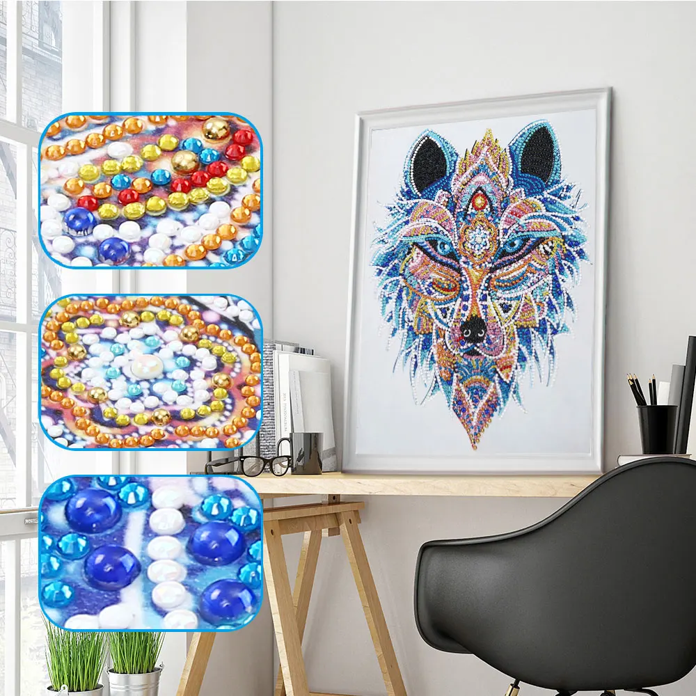 

5D Special Shaped Diamond Painting Wolves DIY Rhinestone Needlework Diamond Embroidery Cross Stitch Kit Art Picture Crafts Gifts