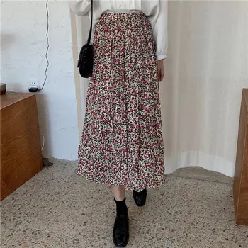 

Alien Kitty Retro Pleated A-line Print Florals 2020 High Waist Slim Elegant Slender Streetwear High Quality Office Lady Skirts