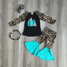 Детская одежда на Хэллоуин для девочек; леопардовые штаны с расклешенными штанинами для девочек; одежда с аксессуарами в виде тыквы для девочек