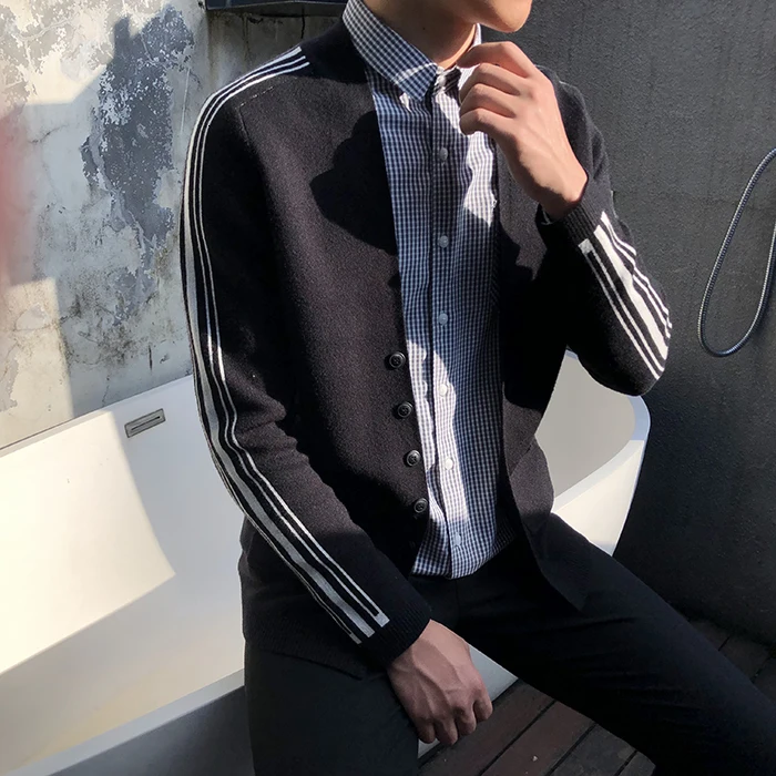 

Spelling Sweater Male Knitting Cardigan Loose Coat Sweater Men Sweater Casual Button Sweaters Long Sleeve Slim Fit Pull Homme