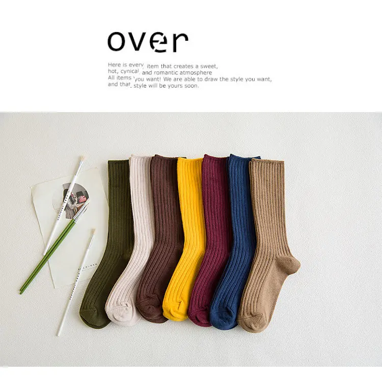 plus size knee high socks CHAOZHU Classic New Loose Socks Women 200 Needles Cotton Knitting Rib Solid Colors 14 Kinds of 4 Seasons Basic Daily Women Socks wool socks women