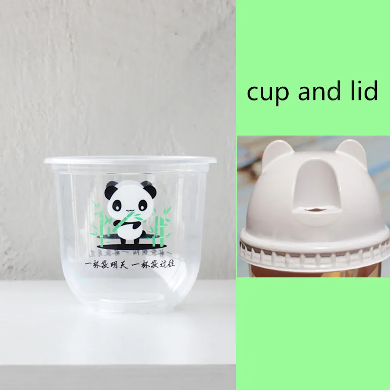 cup and lid5 50 шт. U форма одноразовые чашки для кофе день рождения пользу Мороженое молочного чая сока пластиковые чашки на вынос упаковка с крышкой - Цвет: cup and lid5
