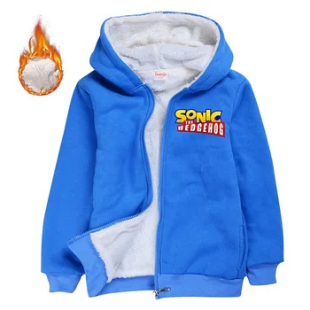 

Hot Game Sonic The Hedgehog Zipper Parkas Anime Cartoon Printing Warm Coats Winter Fleece Outerwear Kids Christmas Gifts