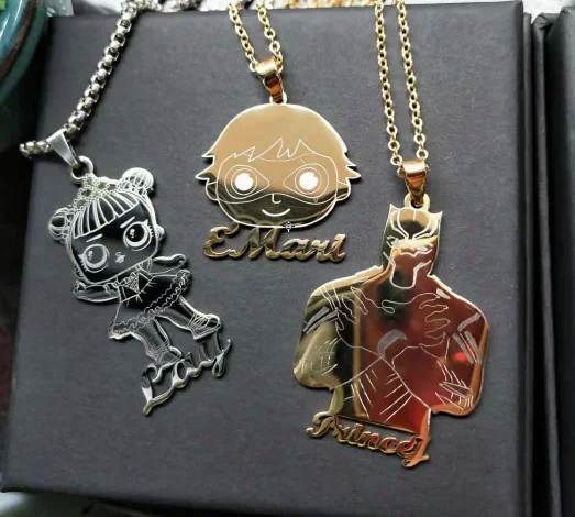 Cartoon Name Pendent Necklace for Kids Custom Personal can do any Charater Nameplate Stainless Pendent for Family Gifts