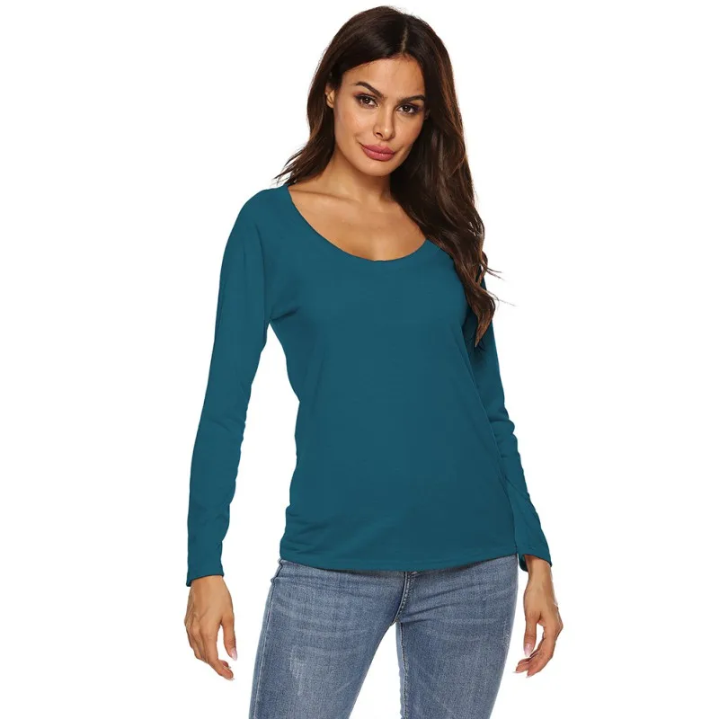 

2019 Spring Autumn T Shirt O Neck Long Sleeve Womens Tops Tee Shirt Femme Solid Color Sexy Backless Hollow Out Women T-Shirt