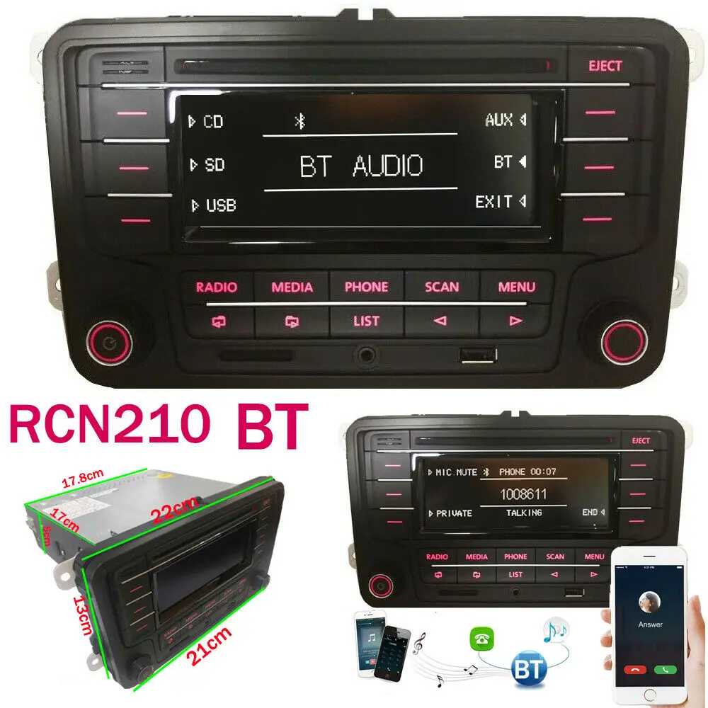 Автомобильное радио стерео RCN210 + кабель Bluetooth CD MP3 USB AUX SD для Volkswagen GOLF PASSAT TOURAN POLO TIGUAN