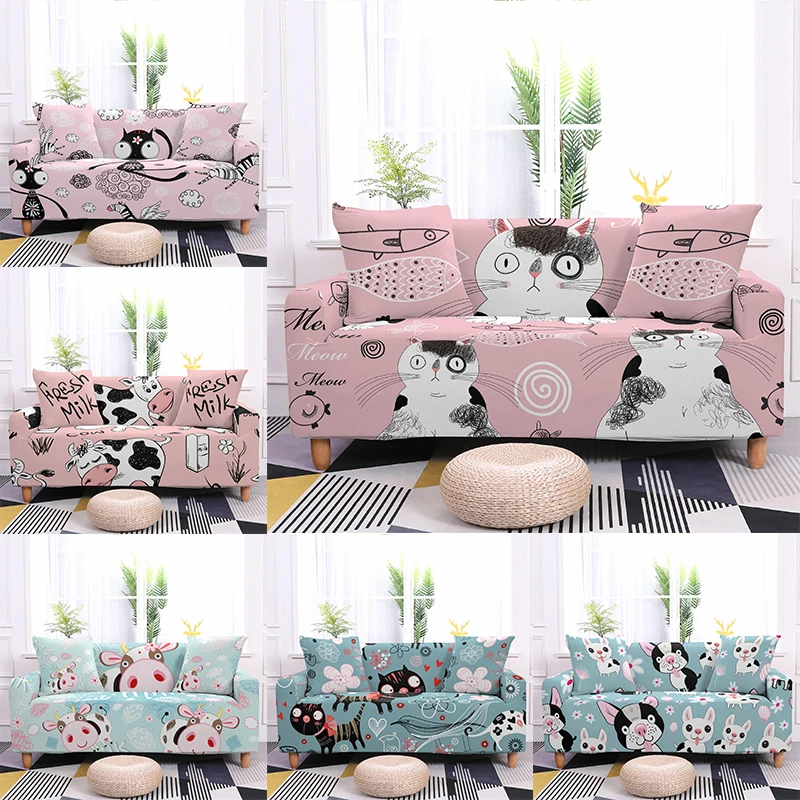 Boniu Cartoon Animals Stretch Sofa Cover For Living Room Couch Slipcover Universal Elastic Furniture Protector 1/2/3/4 Seater | Дом и сад