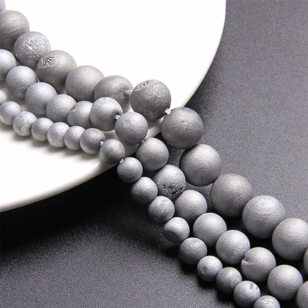 Gray Натуральный Druzy, Агаты, неровные бусины, трещины, геодный камень, кристалл, Druzy, матовые свободные бусины для изготовления ювелирных изделий, 15 дюймов - Цвет: Gray