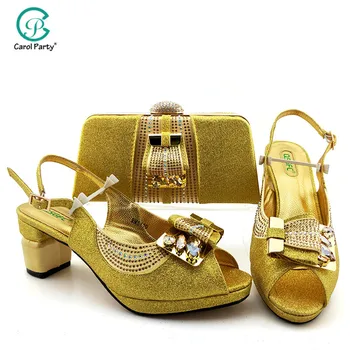

Latest Italian deisgn Fashion Gold Color Woman Shoes And Bag Set For Wedding Latest Sandals Shoes And Matching Bag Set