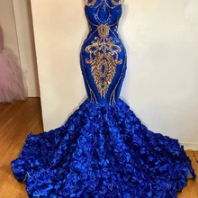 Длинные королевские синие платья для выпускного вечера с бретелькой через шею, вечернее платье в африканском стиле