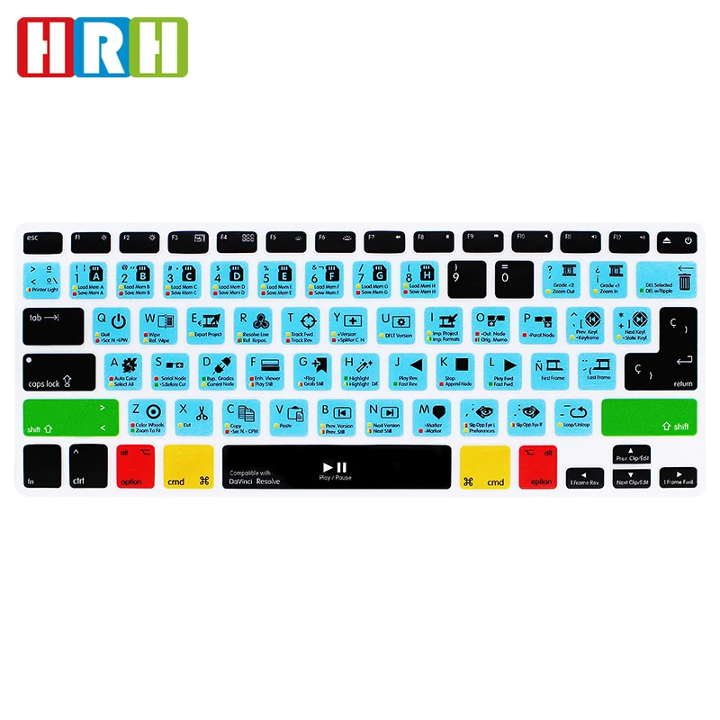 

HRH DaVinci Resolve Spanish Hotkey Shortcuts Silicone Keyboard Cover Protector Keypad Skin For Mac Air Pro Retina 13"15"17"EU/US