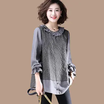 

Plus Size Women Clothes Autumn Long Sleeve Blouses Womens Casual Plaid Shirts New Fashion Female Loose Tops Shirs P202