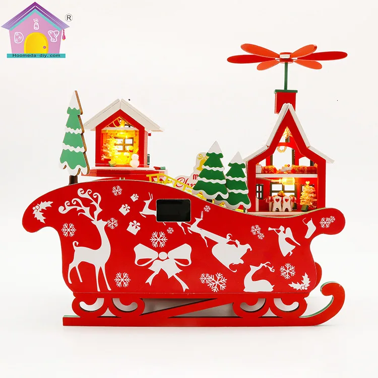Merry Christmas DIY деревянный кукольный дом мебель Miniaturas кукольный домик игрушки для детей Коллекция подарков на день рождения сани Лось M908