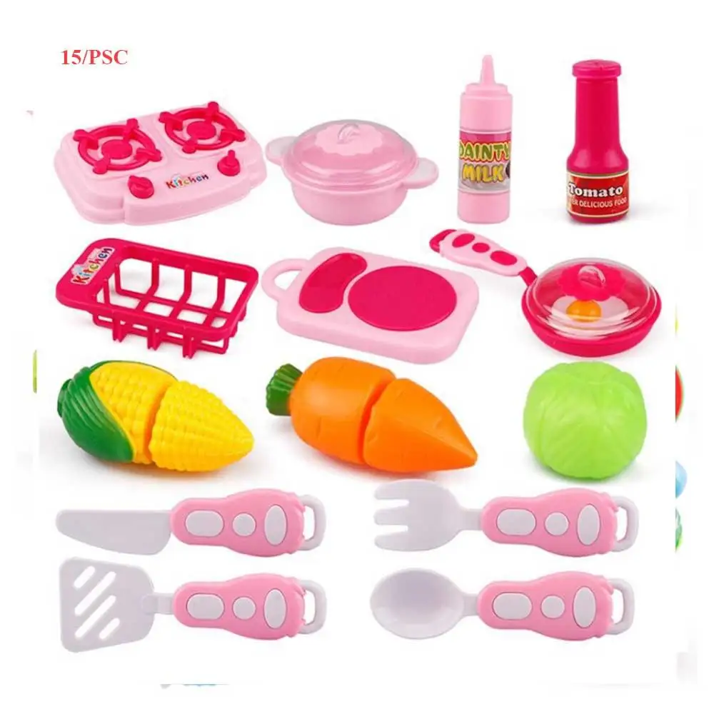 Реалистичные кухонные игрушки набор детей фрукты пластиковые овощи детские развивающие ролевые игры поддельные миниатюры еды горшки для приготовления пищи - Цвет: 15PCS
