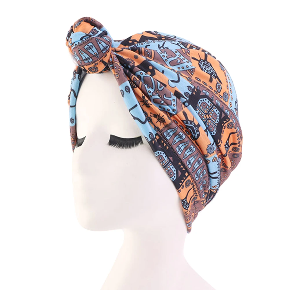 Женский этнический стиль Hairwrap Beanie Дамская мода цветочный мусульманский шарф Повседневный Топ Узел мягкий тюрбан шляпа кепки аксессуары - Цвет: Sky Blue