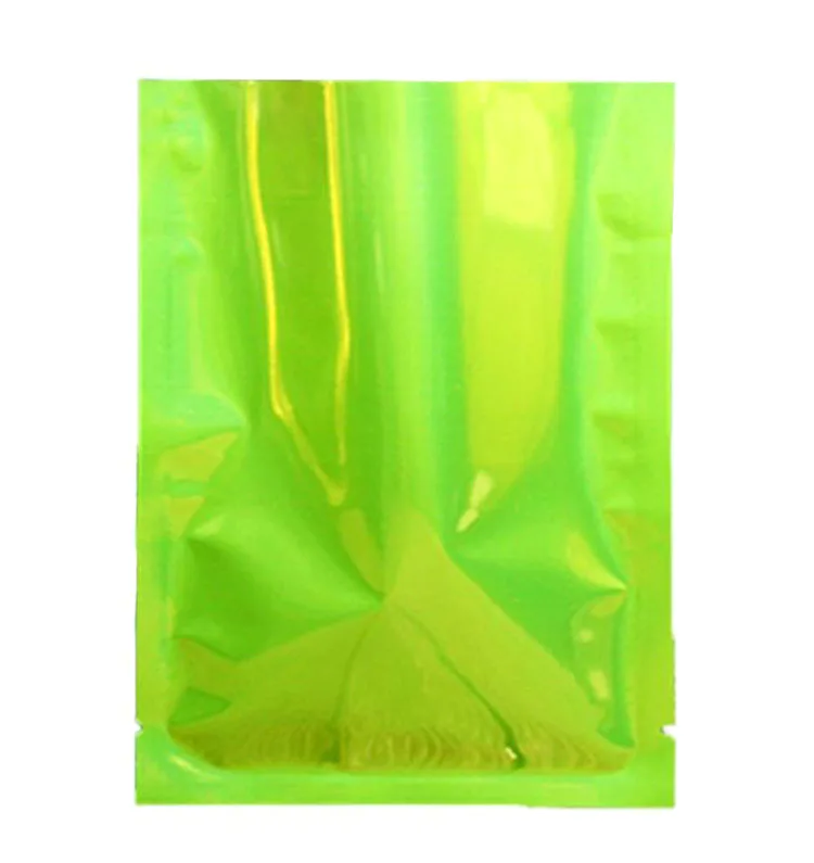 

500Pcs/ Lot Green Heat Seal Mylar Storage Bags Tea Coffee Powder Open Top Plain Glossy Aluminum Foil Vacuum Seal Pack Pocket Bag