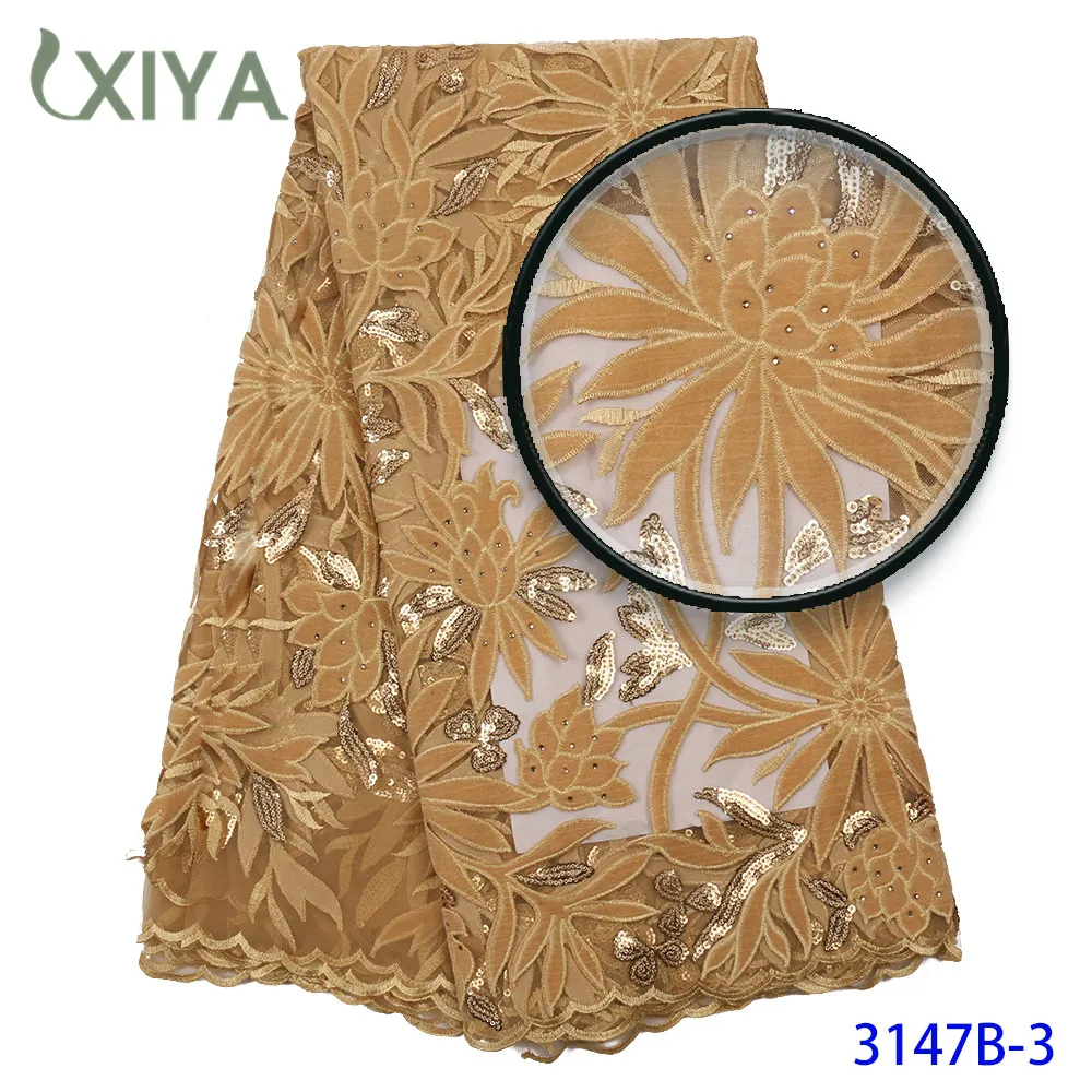 Purple Velvet Lace Fabric Embroidery Nigerian African Lace Fabric with Sequins High Quality Women Sequence Lace Fabric APW3147B